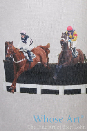 painting of cheltenham races on the front of a kitchen apron