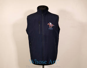 Horse racing clothing gilet with racehorse Frankel painting on the front