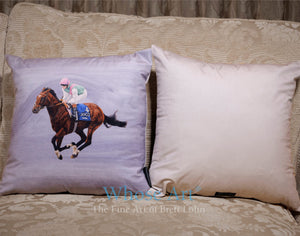 Beautiful velour interior sofa pillow with horse art on the front