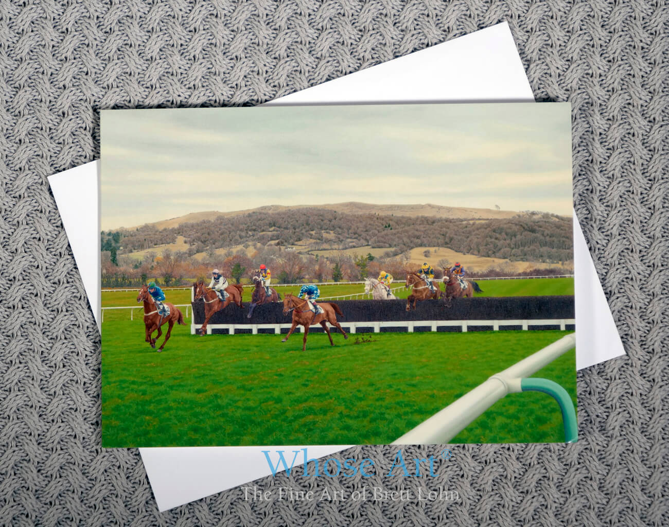 horse racing gift idea greeting card of racehorses at cheltenham racecourse