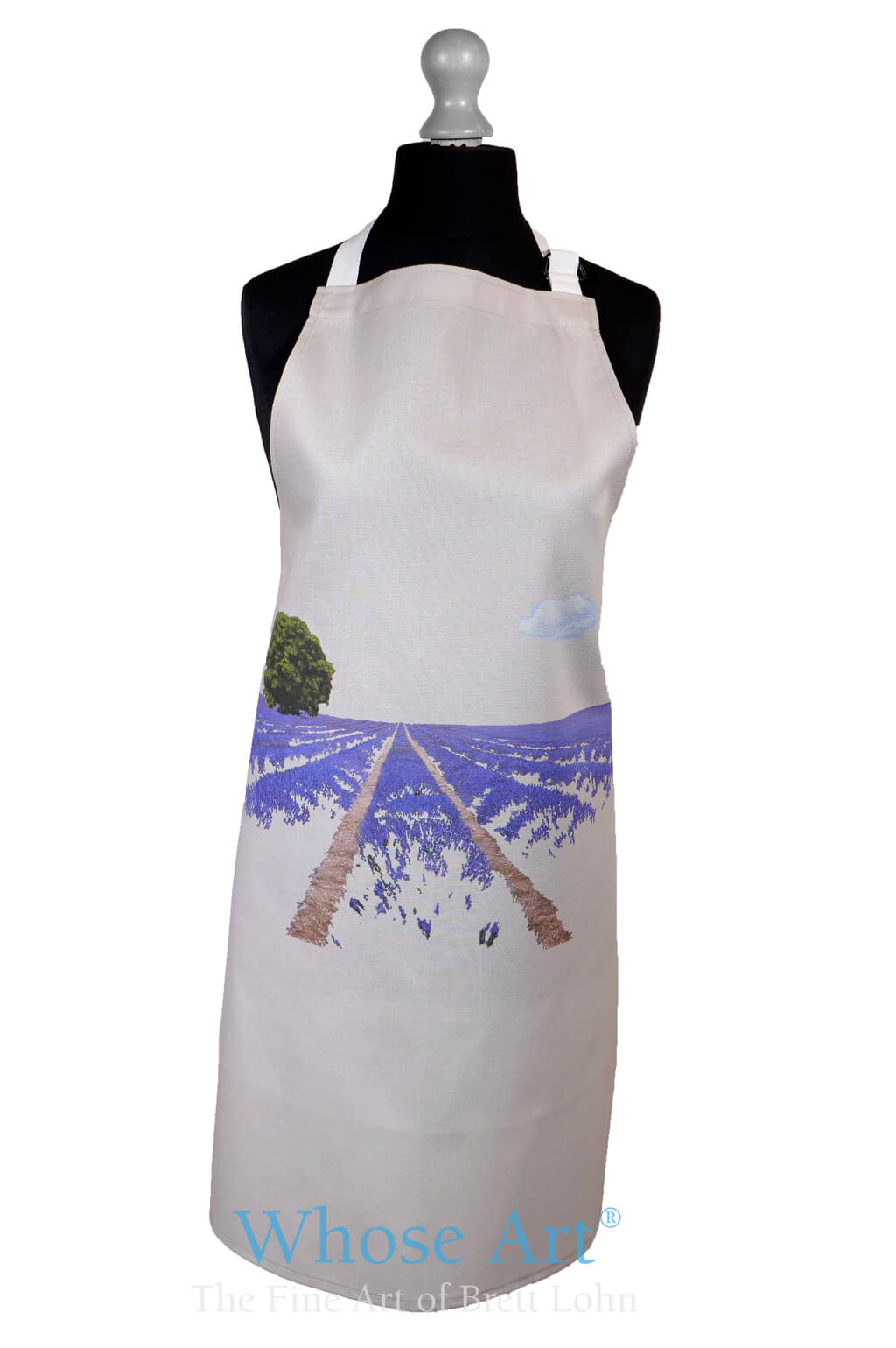 lavender kitchenware apron gift idea - an apron with a lavender fields painting on the front.