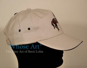 Horse racing hat with a racehorse design on the front