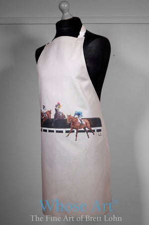 apron gift for guys featuring horse racing on the front