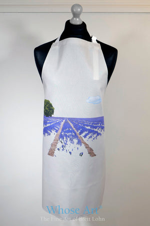 Provence lavender gift idea apron with lavender themed print on the front.