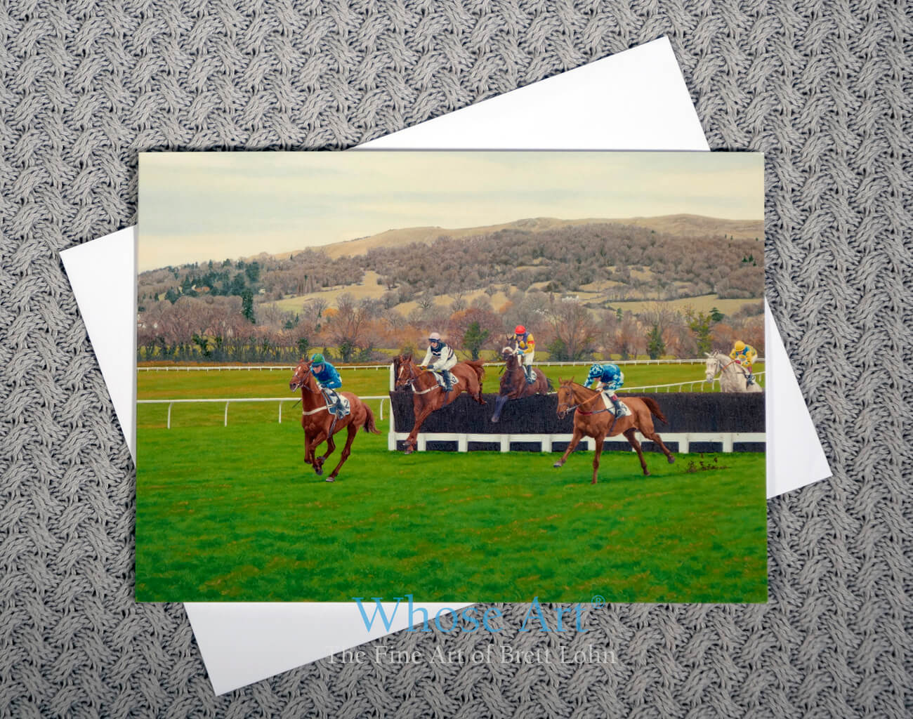 horse birthday card of racehorses at Cheltenham Racecourse