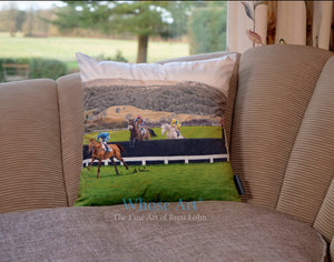 Country Life interior design sofa cushion with a countryside horse theme.