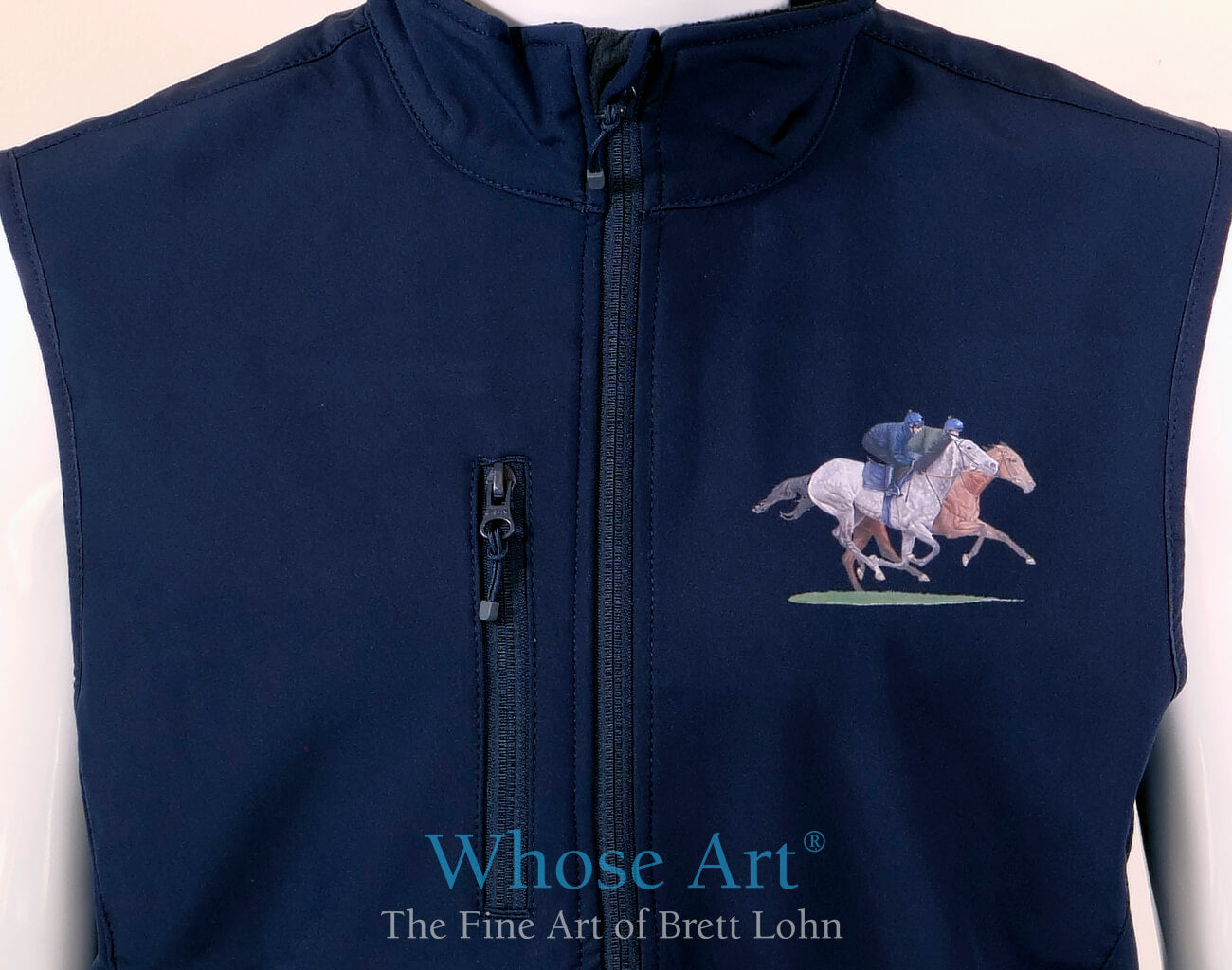 horse fashion bodywarmer for men with a picture of horses galloping printed on the front