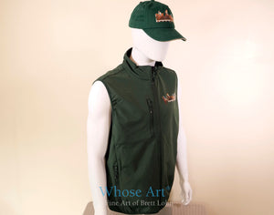 mens horse racing bodywarmer with a painting of jump racing from cheltenham printed on the front