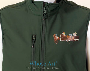 horse racing fashion gift green gilet with racehorses on the front