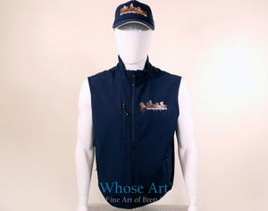 horse racing gift idea of cheltenham racecourse painting on the front of a bodywarmer gilet