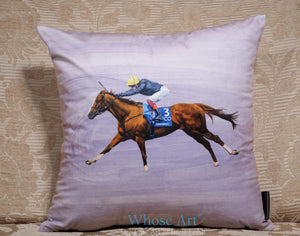 Stradivarius horse oil painting printed onto a cushion on an armchair