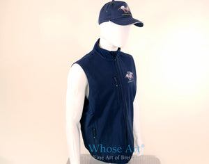 horse riding clothing matching horse gilet and equestrian baseball cap with a picture of galloping horses on both