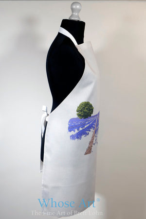 Lavender themed cooking apron gift idea, viewed from the right hand side.