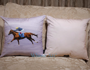 Ascot horse racing favourite, Stradivarius racehorse pictured on a velour cushion on an armchair