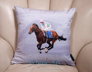 Horse cushion, equestrian decor. A cushion featuring Frankel horse.
