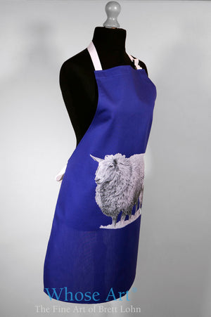blue kitchen apron cookware gift idea with sheep pictured on the front