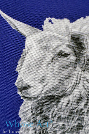 detail of drawing of sheep printed on a kitchen apron
