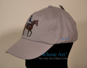 Unusual horse racing gift idea of a baseball cap wit ha racehorse painting printed on the front. The racehorse is Yeats.