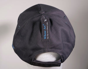 grey baseball cap pictured from the rear