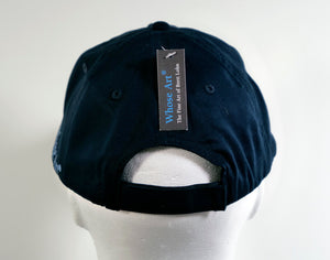 Blue baseball cap pictured from the back