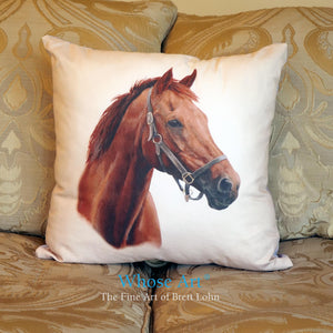 Magnificent painting of a horse featured on a cushion