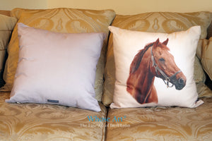 Racehorse head painted on a cushion