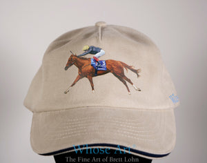 Horse hat gift idea. A cap with the racehorse stradivarius printed on the front