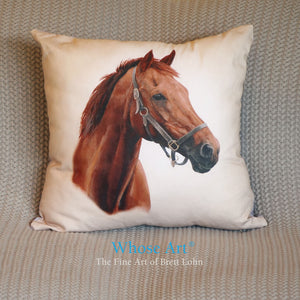 Horse painting with head collar printed onto a cushion 
