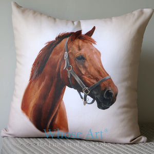 Racehorse Kris portrait on a cushion