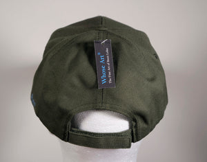 Green baseball cap pictured fron the back