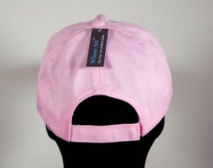 Pink baseball cap shown from the rear