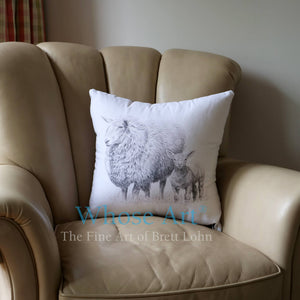 Sheep cushion on a leather armchair