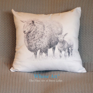 Sheep cushion on a rug