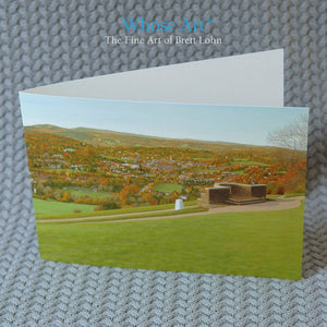 Landscape Art Greeting Card of an English Landscape painting, painted from a hill overlooking the South Downs, in Autumn