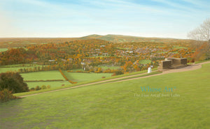 Landscape wall art print featuring a painting of the South Downs from the Box Hill viewpoint in the golden autumn light.